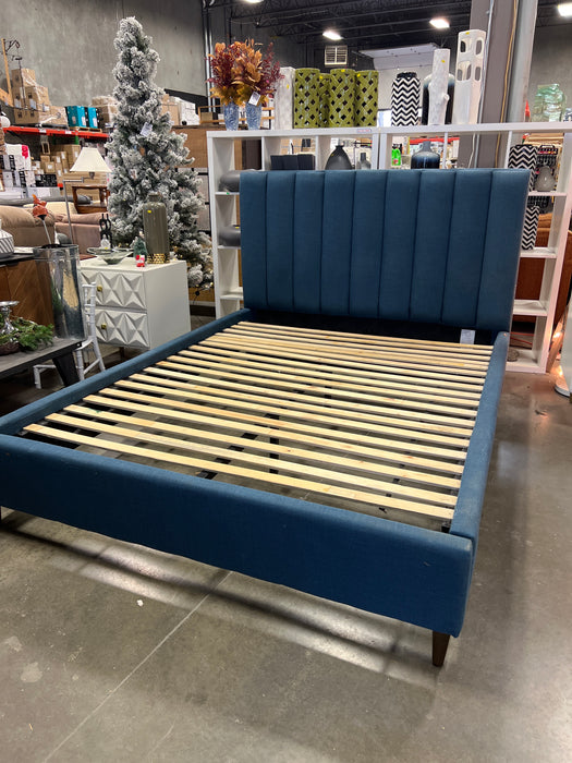 Kort & Co. Rain Upholstered Platform Bed in Blue Fabric, Tufted - Queen Size  (used)
