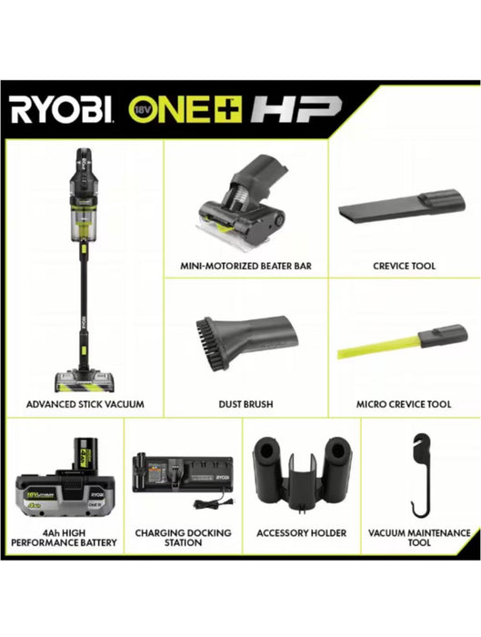RYOBI 18V ONE+ HP Cordless Advanced WHISPER Series Stick Vacuum Kit with Charger (new) *MISSING BATTERY*