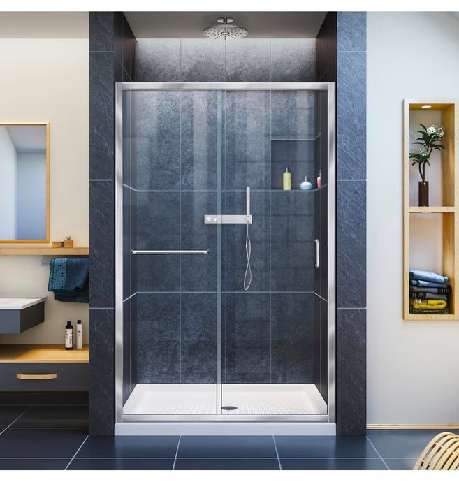 DreamLine Infinity-Z 44 to 48 in. W x 72 in. H Semi-Frameless Sliding Shower Door in Chrome with Clear Tempered Glass  (new)