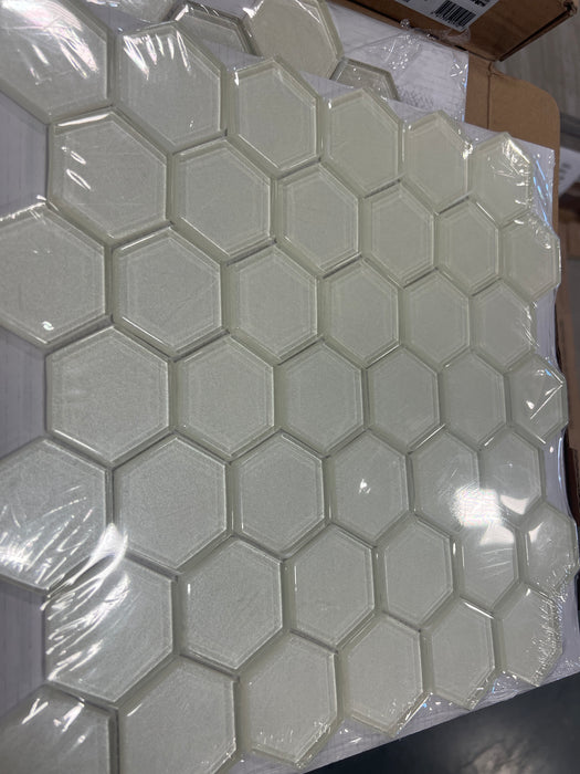 Cream White Glass Hex Backsplash Tile (new)