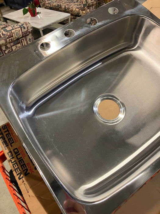 Steel Queen 22 1/4 X 23 3/8 X 7” Faucet Holes Stainless Steel  Sink (New)
