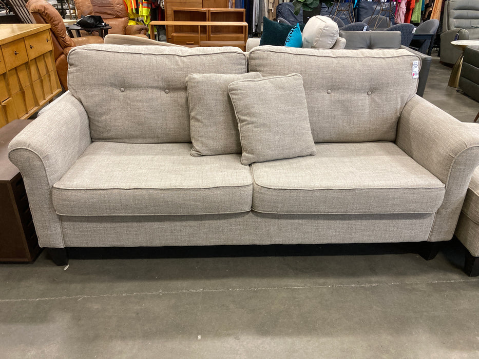 Modern Light Gray Fabric Sofa with Matching Footrest (Lightly Used)