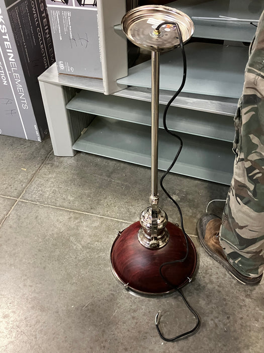 Industrial-Style Pendant Light with a chrome Finish and a Reddish-Brown Shade.