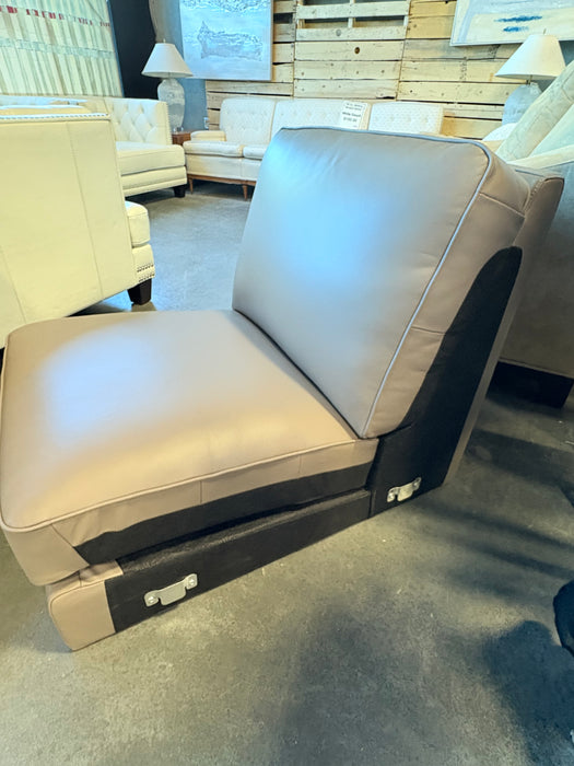Light Mushroom Grey Armless Plush Leather Chair (new)