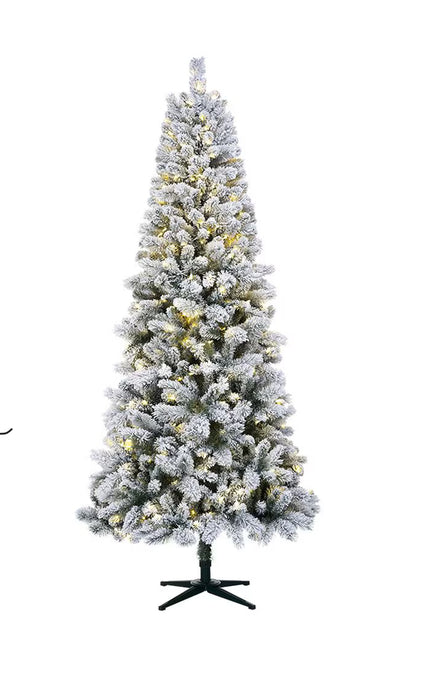 Home Accents Holiday 7.5ft. Pre-Lit 350L Warm White Mini LED Wesley Heavy Flocked Slim (New)