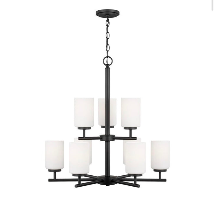 Generation Lighting Oslo 26 inch 9-Light Midnight Matte Black Transitional Chandelier with Cased Opal Etched Glass Shades (New)