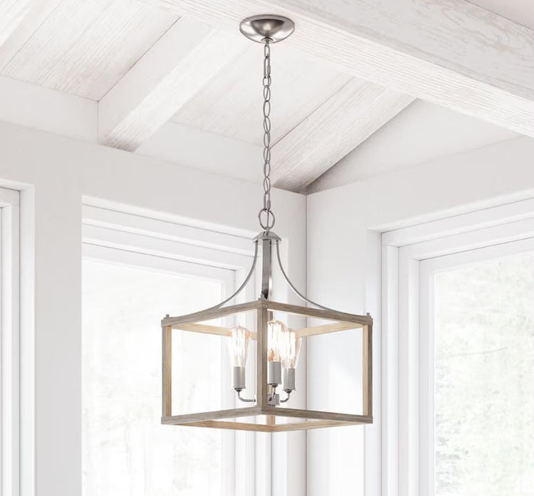 Hampton Bay Boswell Quarter 14-inch 3-Light Brushed Nickel Dining Room Table with Painted Weathered Gray Wood Accents (New)