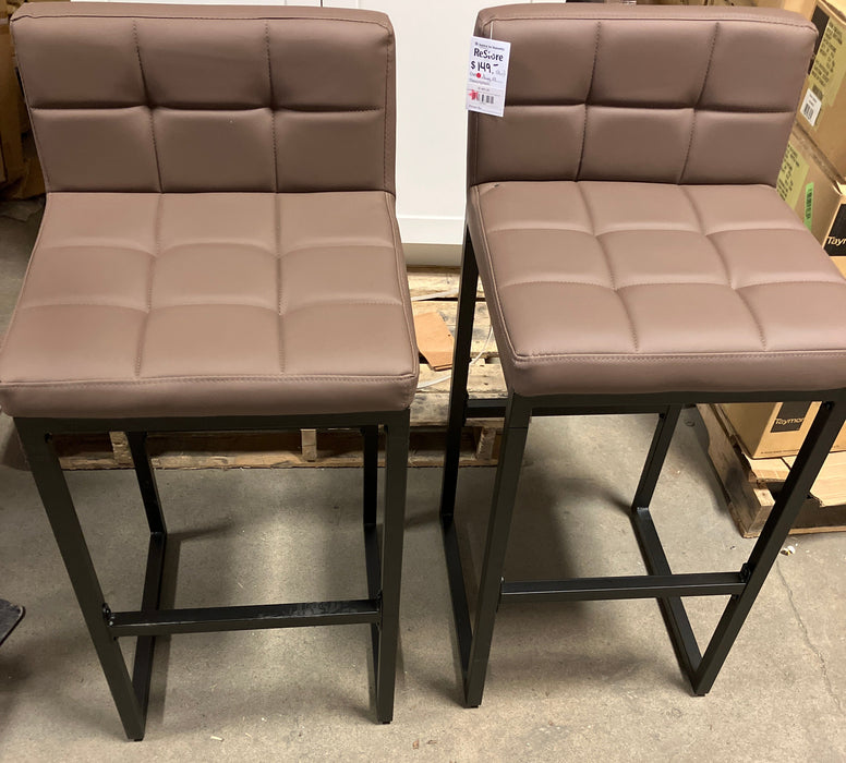 Upholstered Low Back Bar & Counter Stool with Thickened Metal Frame for Kitchen Island - Seat Height Bar Stool (30 Seat Height) , Number of Stools 2, Seat Colour Brown - AF07001292 - (set of 2)