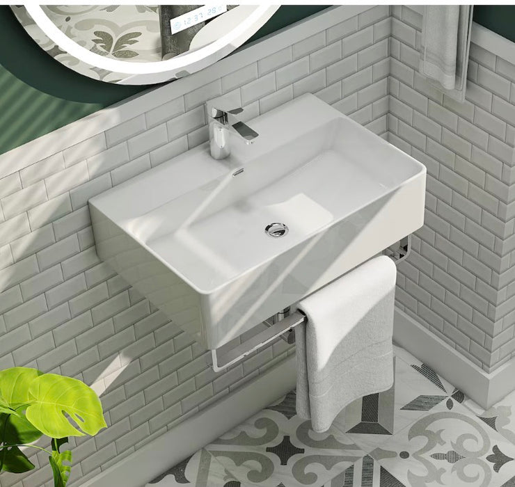 Wall Mounted Bathroom Sink in White with Single Faucet Hole (new)