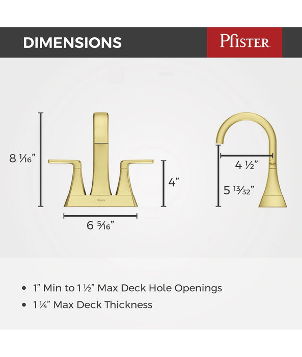 Pfister Bruxie 2-Handle 4-inch Centerset Brushed Gold Bathroom Sink Faucet/Tap (new)
