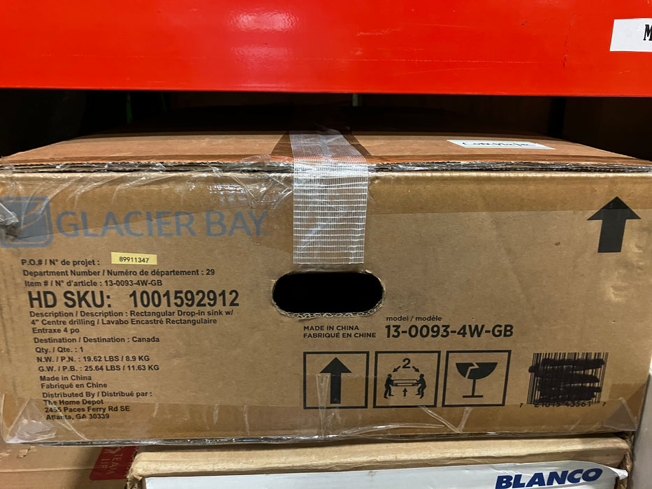 Glacier Bay Rectangular Drop-in Sink with 4 inch Center Drilling in White (New)