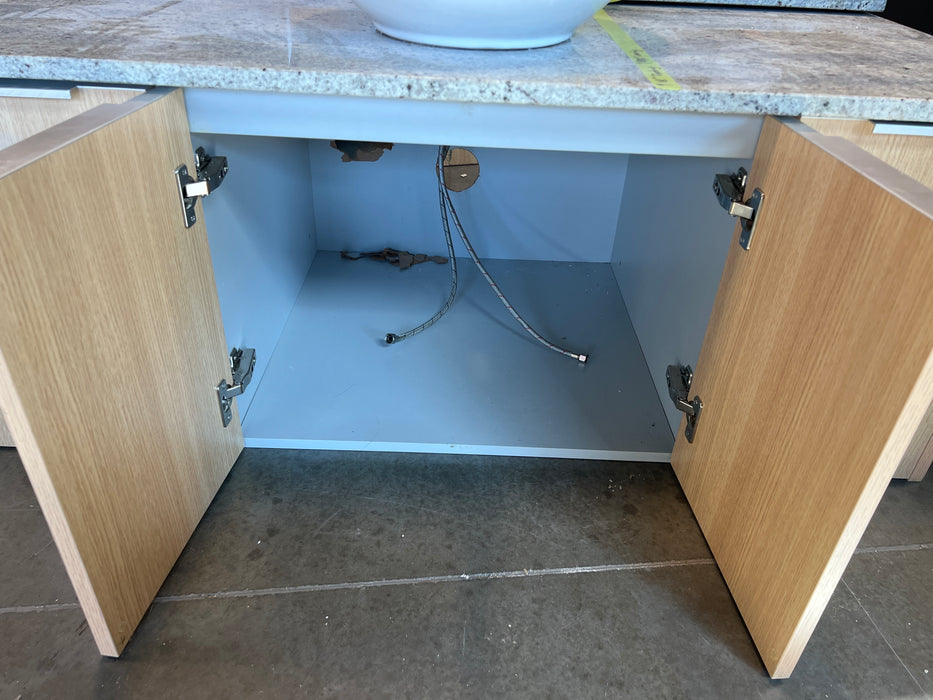 Light Oak Veneer Floating Vanity with Granite Counter