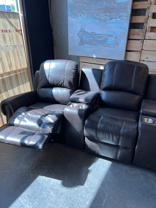 Brown Leather 4 Seater Studded Reclining Couch (new)