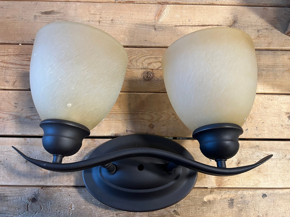 Madison 2-Light Wall Sconce 5.5” D Java Gold w/Topaz Glass (new)