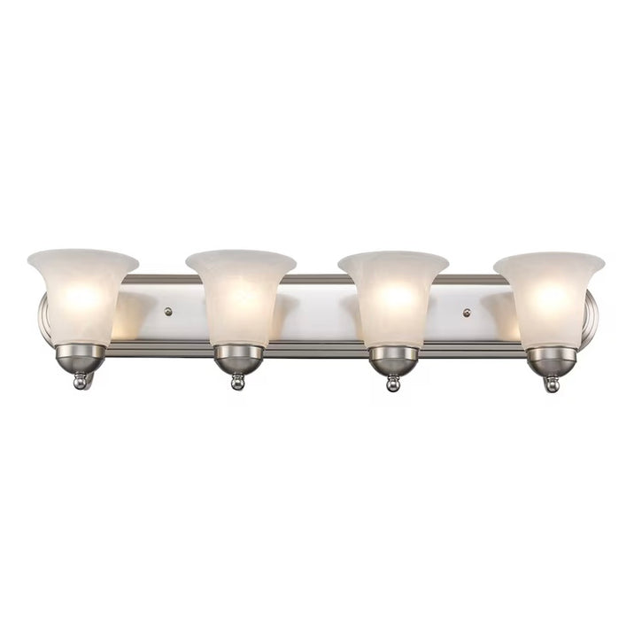 Bel Air Lighting Cabernet 30-inch 4-Light Brushed Nickel Bathroom Vanity Light with Marbleized Glass Shades (New)