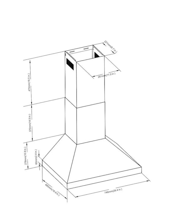 Vissani  30 inch 465CFM Convertible Pyramid Wall Mounted Range Hood with 3 Speed Setting in Stainless Steel (slight use)