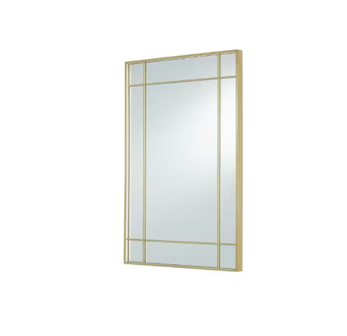 GlucksteinElements Burke 21-inch W x 30-inch H Window Panel Shape Metal Brushed Brass Framed Wall-Mounted Mirror