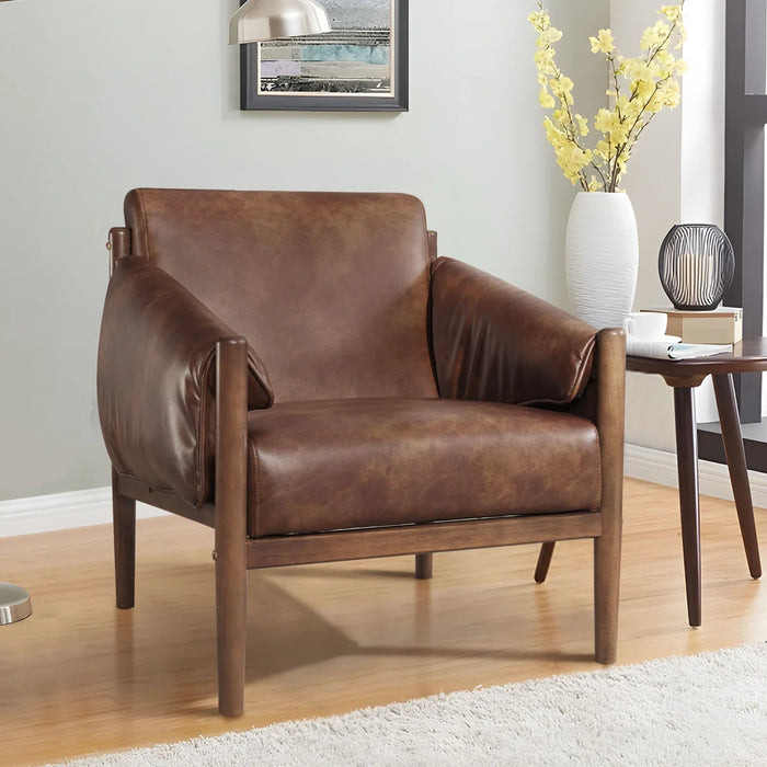 Jahzir 29.5'' Wide Vegan Leather Upholstered Accent Chair with Removable Arm Cushions - Upholstery Colour Brown - CS034AF61D-BN64-US-WF