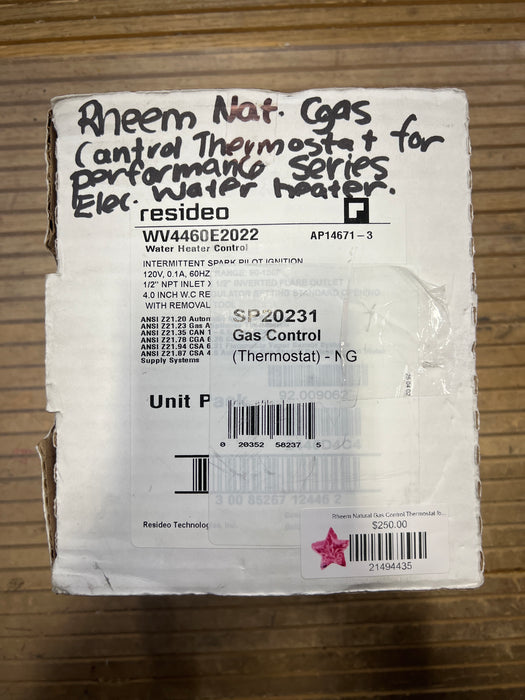 Rheem/Resideo Natural Gas Control Thermostat for Performance Series Electric Water Heater