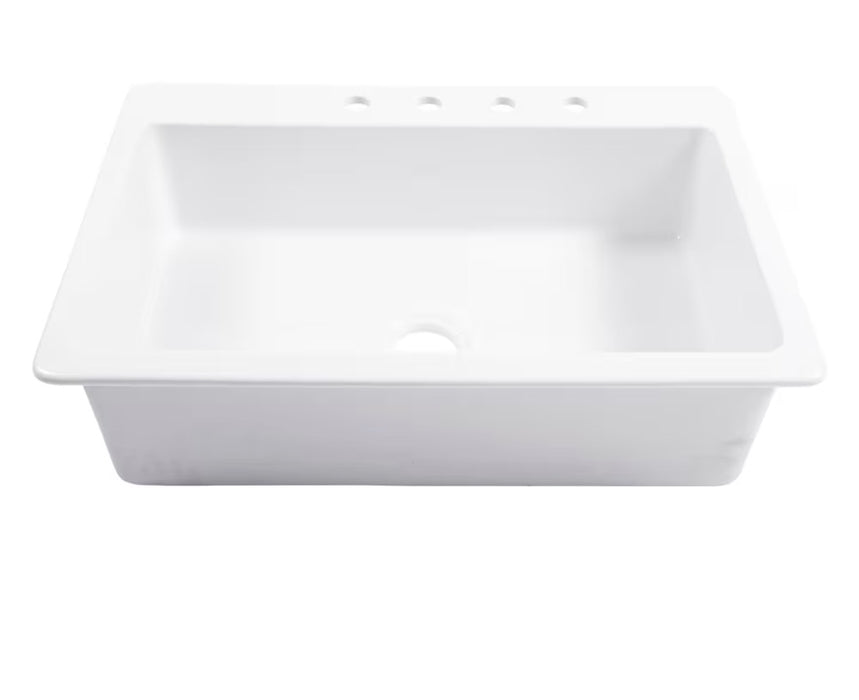 Sinkology Jackson Crisp White Fireclay 33" Single Bowl Drop-In Kitchen Sink with 4 Holes (new)