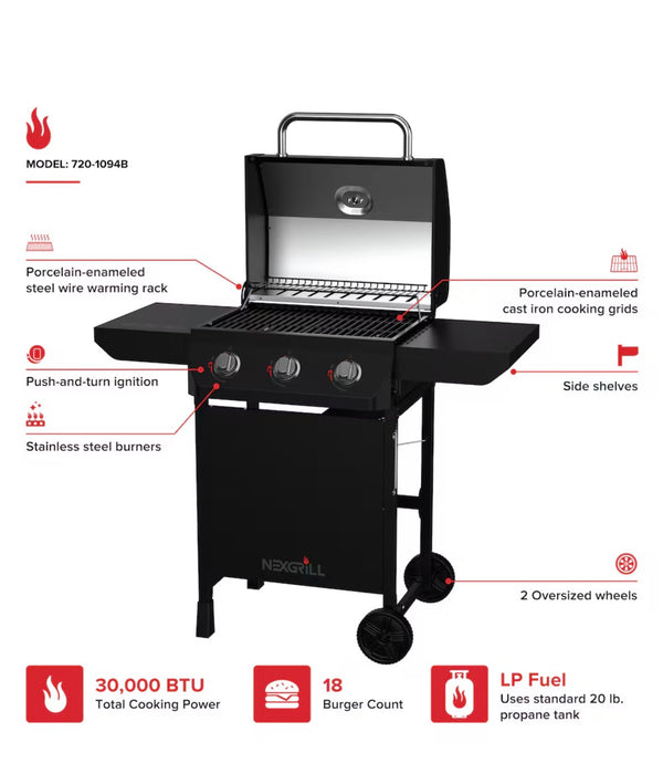 Nexgrill 3-Burner Propane BBQ Grill in Black (new)