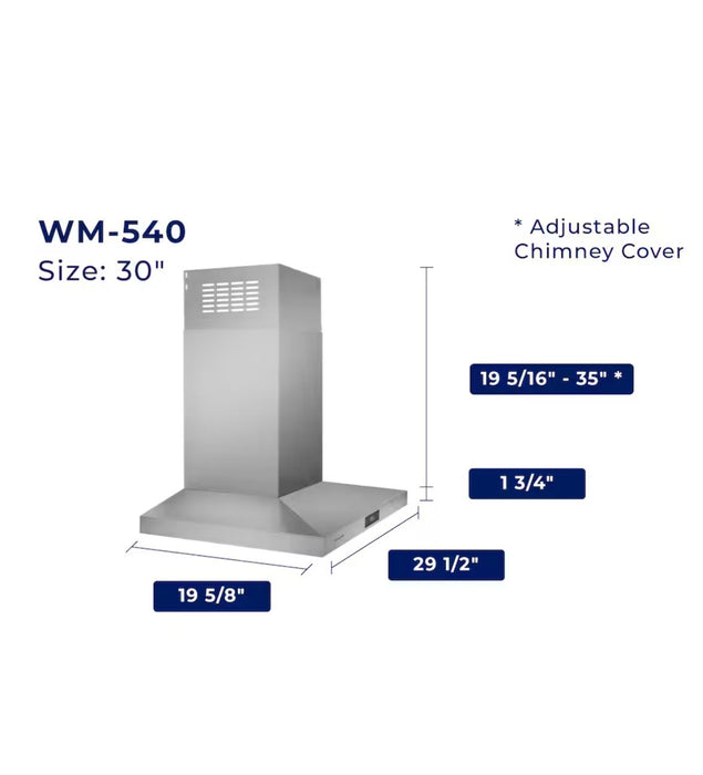 Hauslane 30-in 500-CFM WM-540 Convertible Stainless-Steel Wall-Mounted Range Hood (new)
