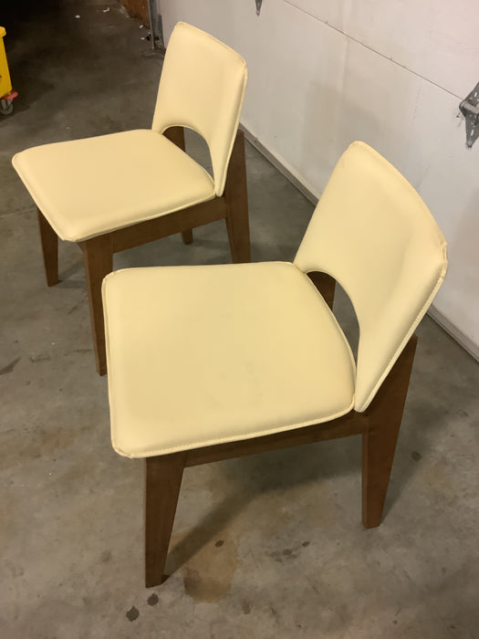 Baxton Studio Afton Faux Leather Dining Chair in Beige and Walnut Brown (New)