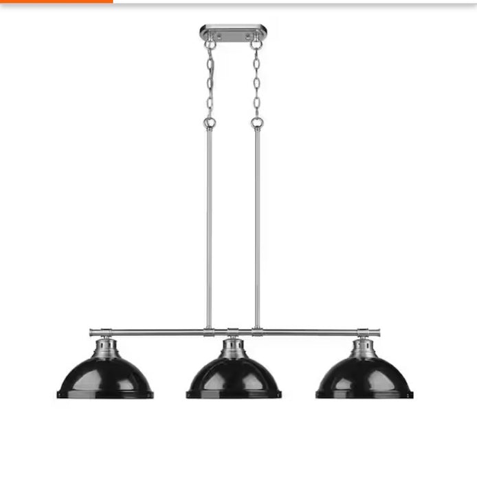 Duncan 3-Light Pewter Pendant with Black Shade