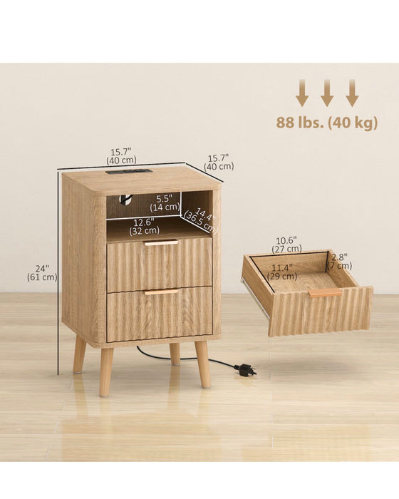 HOMCOM 2 Nightstands, Bedside Tables with Charging Station, Storage (new)