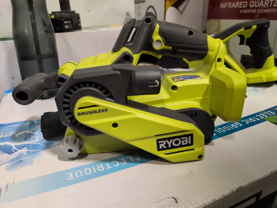 RYOBI 18V ONE+ Cordless Brushless Belt Sander with Dust Bag and (1) 80 Grit Sanding Belt (Tool Only) (no dust bag)