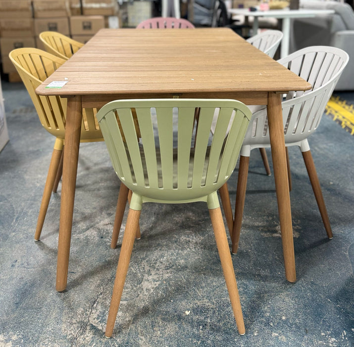 Wood Patio Dining Set with Colorful Chairs