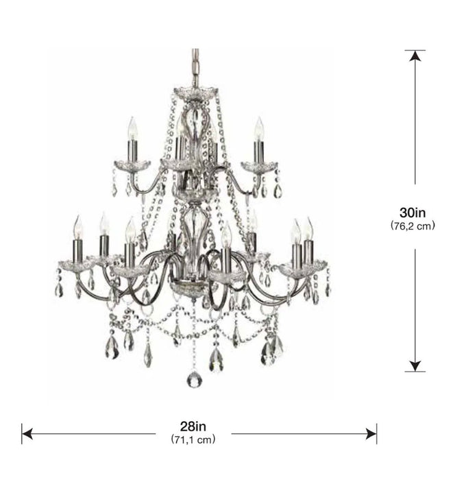 Caventi 12-Light Chrome Modern Candle-Style Teardrop Crystal Chain Chandelier Clear Glass (new)