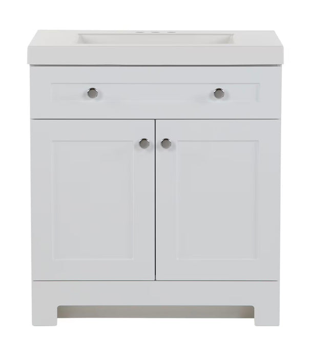 Everdean 30-inch W Bathroom Vanity in White with Cultured Marble Sink Top (new, as is damaged)
