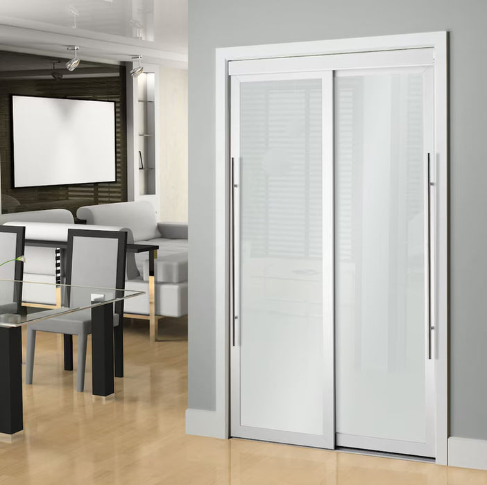 TRUporte 72-inch X 80 1/2-inch White 1-Lite MDF Frosted Glass Sliding