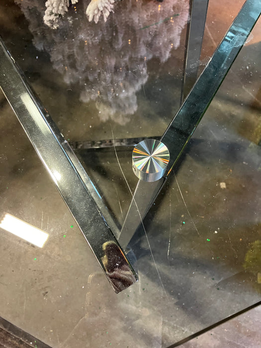 Octagon Glass Top End Table - Silver with Metal Base (Used)