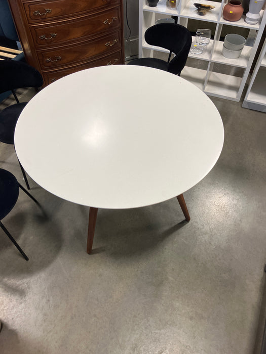 Iztuzu 47" Round 29" High Dining Table with White Solid Surface and Walnut Base