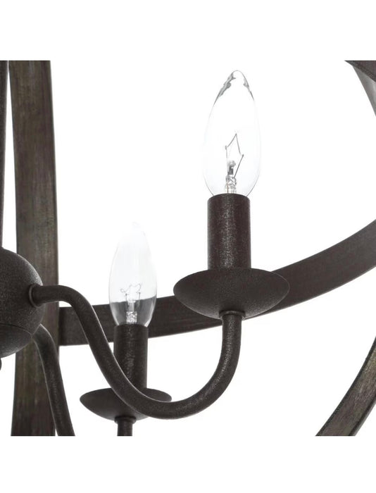 Progress Lighting Keowee 4-Light Artisan Iron Farmhouse Globe Candle-Style Chandelier with Elm Wood Accents (new)