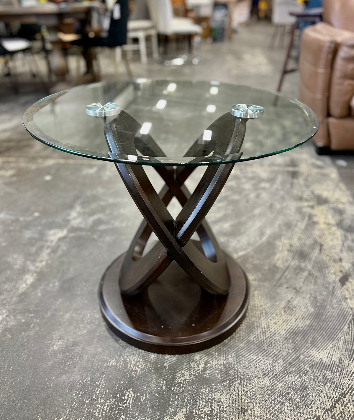 Small Glass Coffee Table with Wood Base — Habitat for Humanity Greater