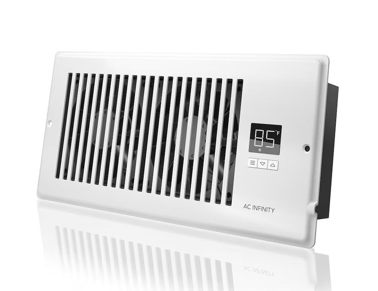 AC INFINITY AIRTAP AC-RBF4-W 120 CFM 4" x 10" Quiet Register Booster Fan w/ Thermostat, Heating Cooling AC Vent