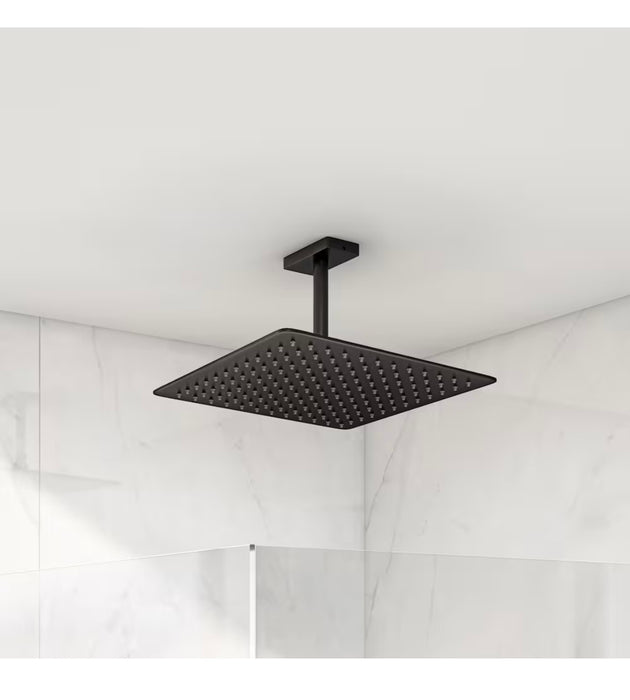 Modern 12-inch 1-Function Rectangle Fixed Raincan Showerhead 2.5 GPM in Matte Black (new)
