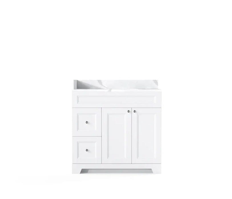 LUKX CB Vanity 36-inch Left Bermuda White Vanity with Quartz top in Moonlight (new)