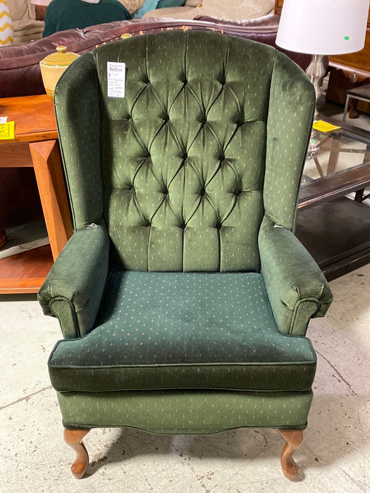 Green Velvet Winged Armchair