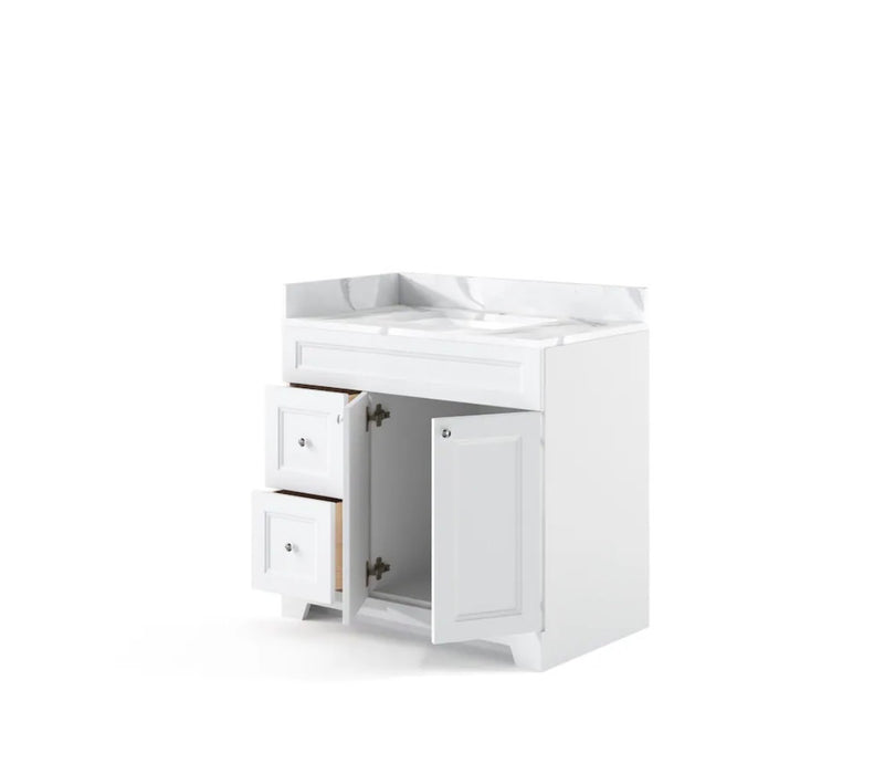 LUKX CB Vanity 36-inch Left Bermuda White Vanity with Quartz top in Moonlight (new)