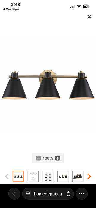 Bel Air Lighting Forge 24 in. 3-Light Black and Gold Bathroom Vanity Light Fixture with Metal Cone Shades (new)