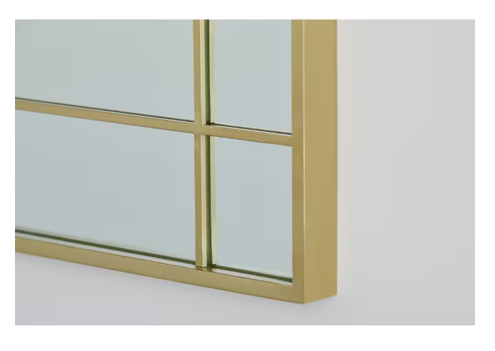 GlucksteinElements Burke 21-inch W x 30-inch H Window Panel Shape Metal Brushed Brass Framed Wall-Mounted Mirror