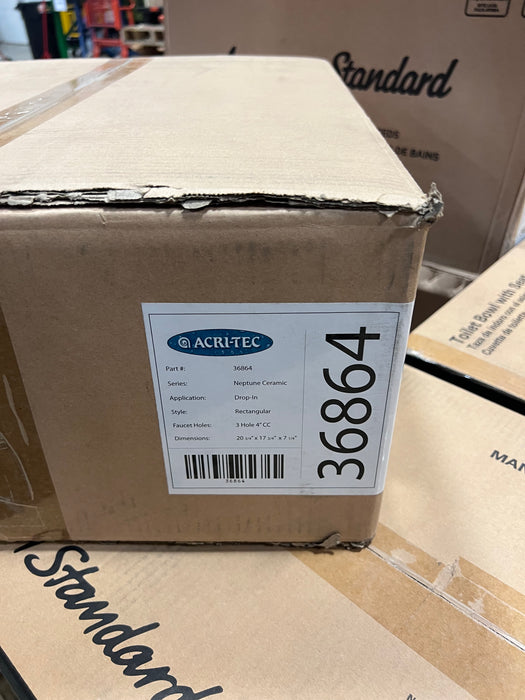 Acritec 20 5/8 x 17 7/8 Ceramic Rectangular Drop-In Sink Basin (new)