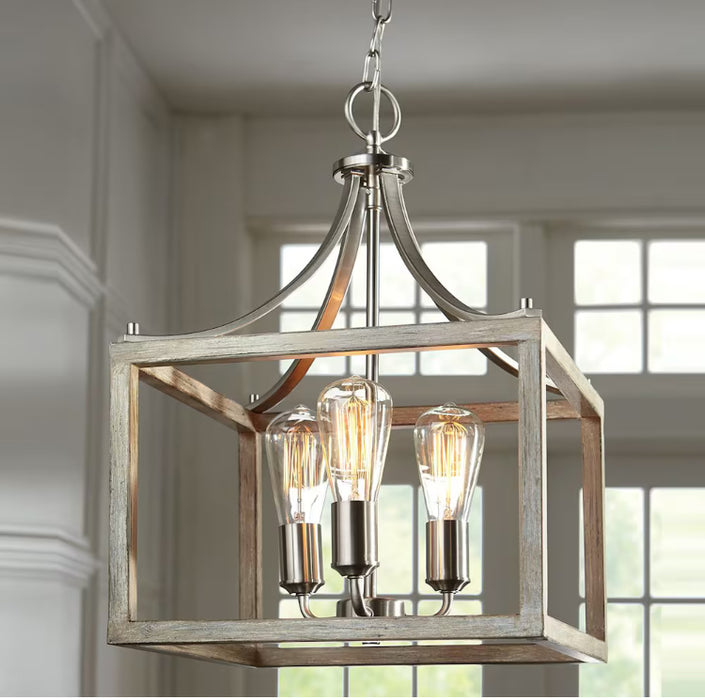 Hampton Bay Boswell Quarter 14-inch 3-Light Brushed Nickel Dining Room Table with Painted Weathered Gray Wood Accents (New)