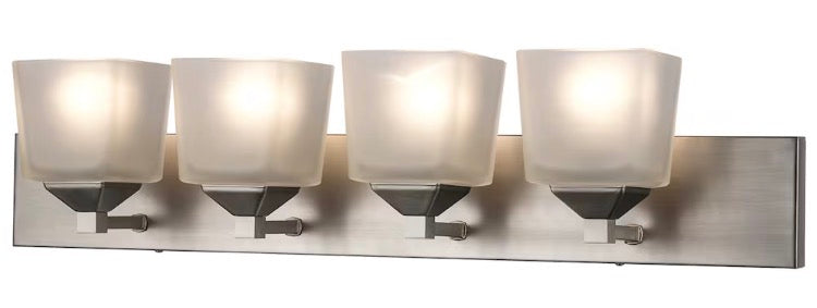Bel Air Lighting Edwards 30-inch. 4-Light Brushed Nickel Bathroom Vanity Light Fixture with Frosted Glass Shades (New)