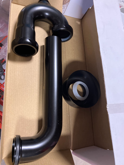 P Trap with 1 ½" Round Box Escutcheon and Clean Out Plug in matte black (new)