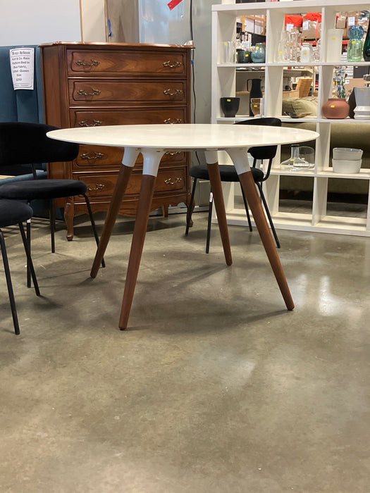 Iztuzu 47" Round 29" High Dining Table with White Solid Surface and Walnut Base